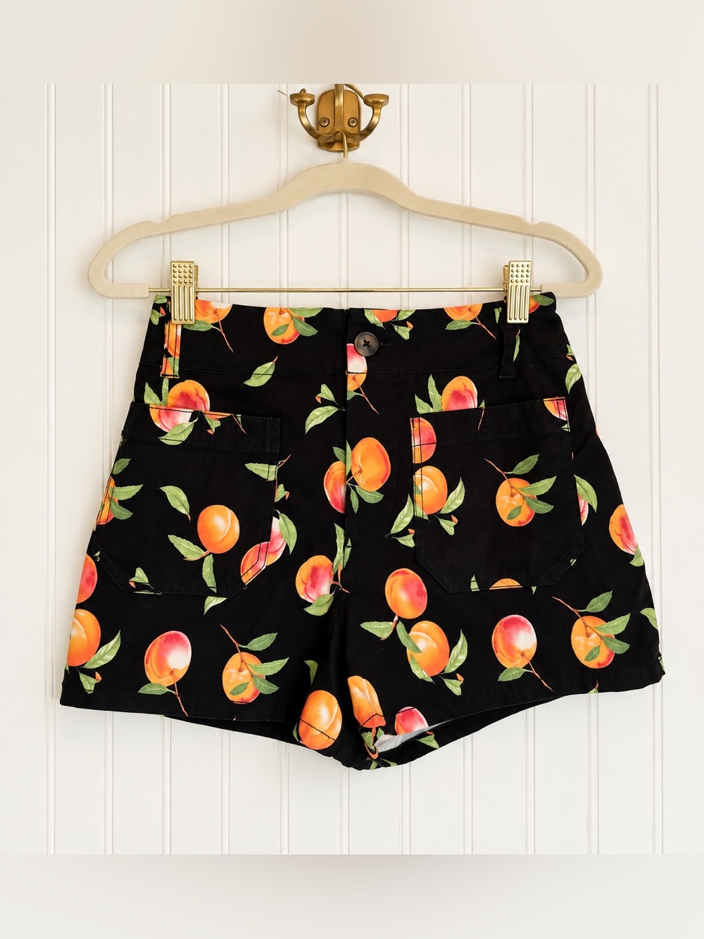 Maeve Anthropologie Colette Peach Fruit Print High Rise Shorts Size 26